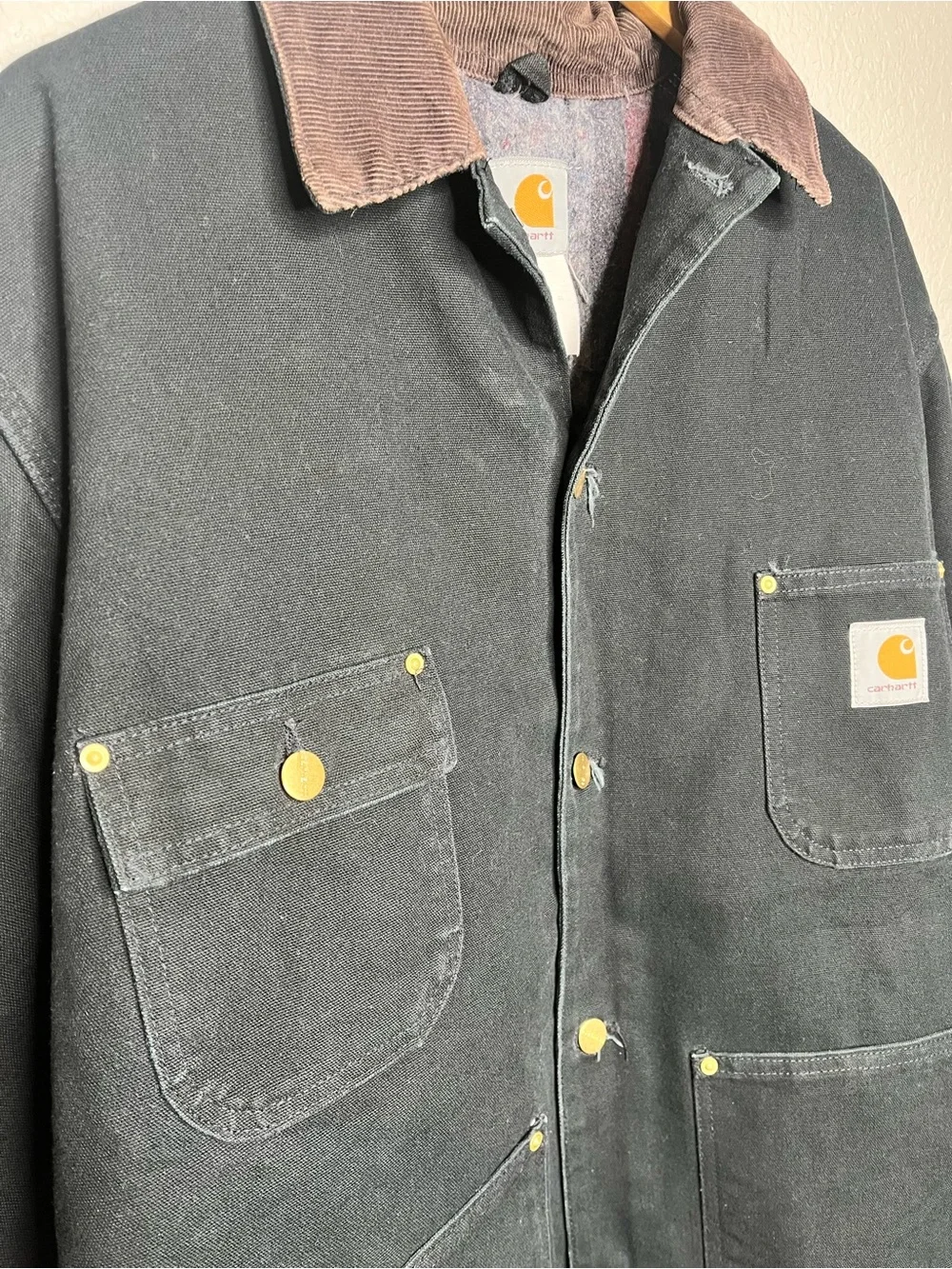 Carhartt Mens Jacket Vintage Blanket Lined Chore Black Made In USA L / XL